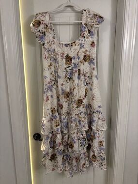 Anthropologie White Floral Ruffled Sundress